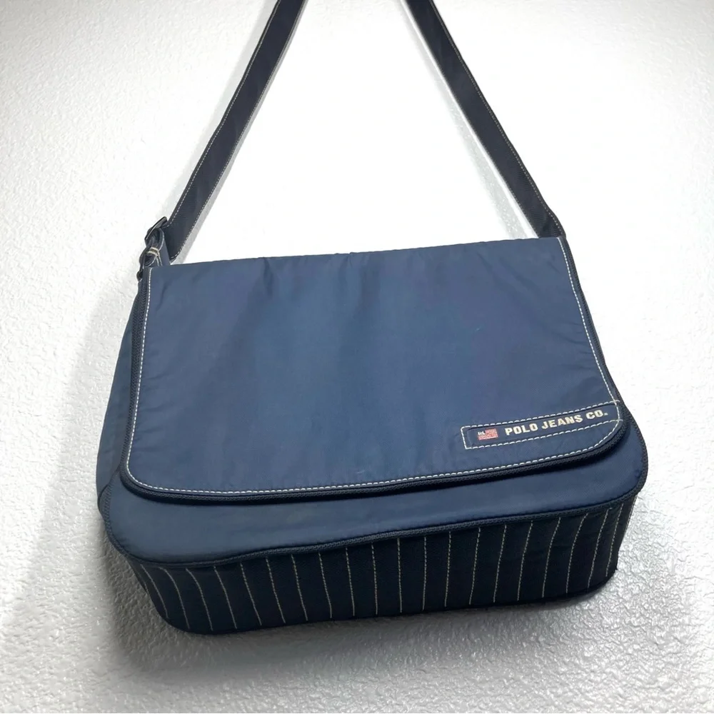 Polo Jeans Ralph Lauren Nylon Messenger Bag Navy Blue Ajustable Strap 14x10